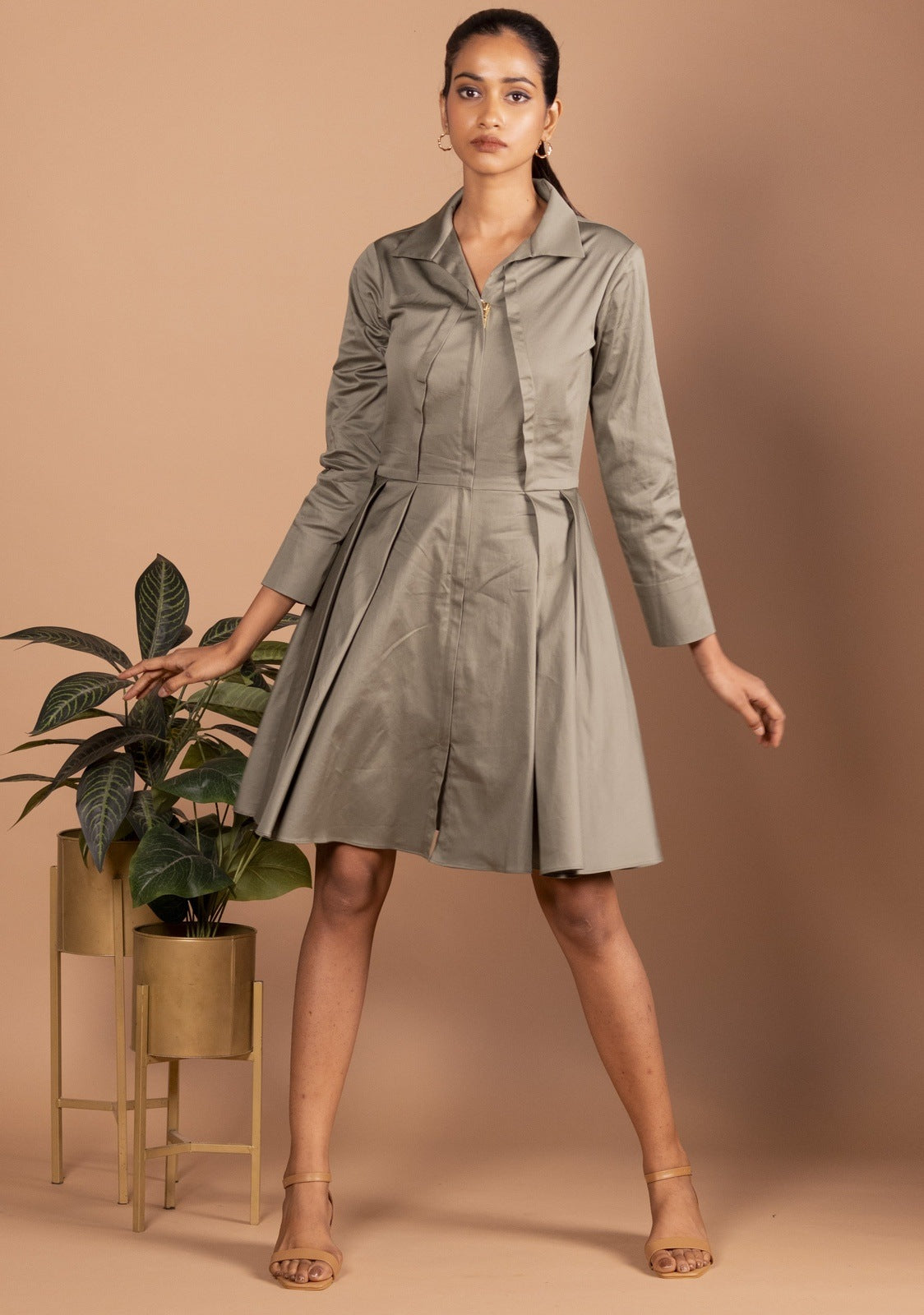 Sage Zipper Chic Dress